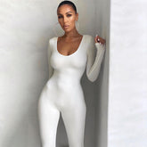 Solid Color Tight Long Sleeve Jumpsuit